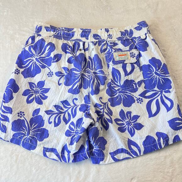Soobaya Purple Hawaiian Flower Swim Shorts Trunks Men's size Large - Picture 9 of 11